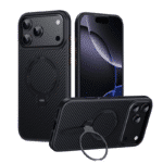 Θήκη MagSafe Μαύρη (Black) με Υφή Ανθρακονήματος (Carbon Fiber) & Περιστρεφόμενη Βάση 360° για iPhone 17 Pro Max