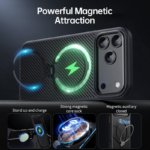 Θήκη MagSafe Μαύρη (Black) με Υφή Ανθρακονήματος (Carbon Fiber) & Περιστρεφόμενη Βάση 360° για iPhone 17 Pro Max - Image 4
